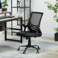 Vinsetto Mesh Office Chair, Computer Desk Chair with Flip-up Armrests, Lumbar Back Support and Swivel Wheels, Black(m-2)