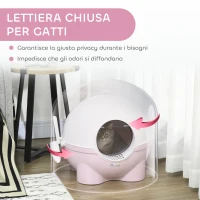 PawHut Lettiera per Gatti 4kg Max con Coperchio e Paletta Inclusa, 53x51x48 cm, Bianca e Rosa(m-6)