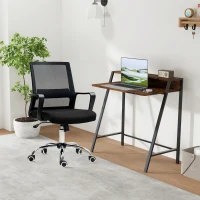 Vinsetto Home Office Chair and Computer Desk Set, Mesh Chair with Swivel Wheels, Study Desk with Storage Shelf, Rustic Brown and Black(m-2)