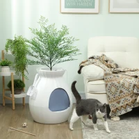 PawHut Bandeja de Arena para Gatos sin Malos Olores en forma de Florero con Pala en ABS y Acero Inoxidable 50x48,5x58,7 cm Blanco(m-4)