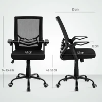 Vinsetto Mesh Office Chair, Computer Desk Chair with Flip-up Armrests, Lumbar Back Support and Swivel Wheels, Black(m-3)