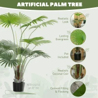 HOMCOM 145cm Artificial Palm Tree, Decorative Artificial Plant with Lifelike PEVA Leaves and Coconut Coir, Fake Tree with Plastic Pot and Flocking for Home Office Decor, Green(m-4)
