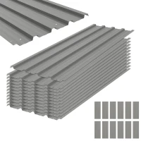 Outsunny Set of 12 Corrugated Steel Roof Sheet Panels - Light Grey(m-1)