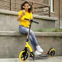 HOMCOM Foldable Kick Scooter with Double Shock Absorption and Big Wheels, Height Adjustable Aluminium Frame Big Wheel Scooter for 14+ Teens Adult - Yellow(m-2)