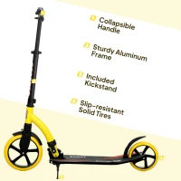 HOMCOM Foldable Kick Scooter with Double Shock Absorption and Big Wheels, Height Adjustable Aluminium Frame Big Wheel Scooter for 14+ Teens Adult - Yellow(m-8)