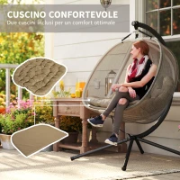 Outsunny Poltrona Sospesa 2 Posti per Giardino e Casa con Struttura in Acciaio e Cuscino, 132x126x172cm(m-5)