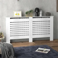 HOMCOM Copritermosifoni a Doghe con Ripiano Portaoggetti, in Legno, 152x19x81 cm, Bianco(m-2)