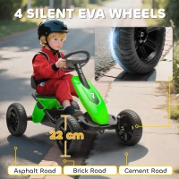 AIYAPLAY Pedal Go Kart for Kids 2-5 Years, with Silent EVA Wheels, Metal Frame, Green(m-5)