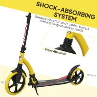 HOMCOM Foldable Kick Scooter with Double Shock Absorption and Big Wheels, Height Adjustable Aluminium Frame Big Wheel Scooter for 14+ Teens Adult - Yellow(m-6)