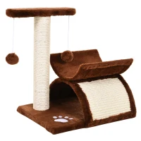 PawHut Kratzbaum klein Katzenkratzbaum Spielbaum Kratzstamm für Katzen mit Spielball Braun L40 x B30 x H43 cm(m-10)
