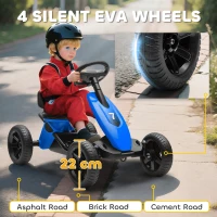 AIYAPLAY Pedal Go Kart for Kids 2-5 Years, with Silent EVA Wheels, Metal Frame, Blue(m-5)