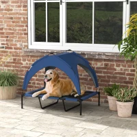 PawHut Lit pour chien chat sur pieds lit chien surélevé velum anti-UV oxford sac de transport 106 x 76 x 94 cm bleu foncé(m-2)