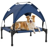 PawHut Cooling Raised Pet Bed w/ Washable Breathable Mesh, for Small Medium Dogs, 76 x 61 x 69.5cm - Dark Blue(m-10)