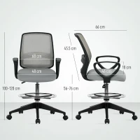 Vinsetto 100-120cm Draughtsman Office Chair, with Footrest - Light Grey(m-3)