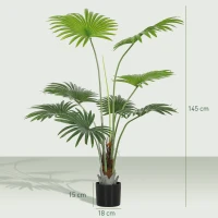 HOMCOM 145cm Artificial Palm Tree, Decorative Artificial Plant with Lifelike PEVA Leaves and Coconut Coir, Fake Tree with Plastic Pot and Flocking for Home Office Decor, Green(m-3)
