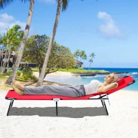 Outsunny Bain de Soleil Pliable transat inclinable 4 Positions Chaise Longue 3 Coussins fournis Rouge(m-9)