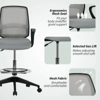 Vinsetto 100-120cm Draughtsman Office Chair, with Footrest - Light Grey(m-8)