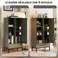 HOMCOM Buffet meuble de rangement avec placard à portes, tiroir, 3 compartiments ouverts et étagères réglables, gris(m-5)
