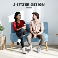 HOMCOM 2-Sitzer Sofa im Retro-Look, weiche Polsterung, pflegeleichter Bezug, bis 150 kg, 117 x 56,5 x 77 cm, Blau(m-6)