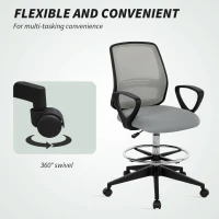 Vinsetto 100-120cm Draughtsman Office Chair, with Footrest - Light Grey(m-7)