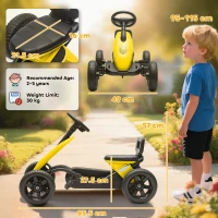AIYAPLAY Pedal Go Kart for Kids 2-5 Years, with Silent EVA Wheels, Metal Frame, Yellow(m-3)