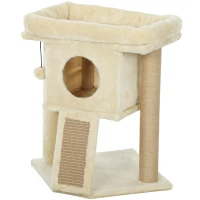 PawHut Albero per Gatti con Base per Graffi in Iuta, Piattaforma, Pallina, Casa per Gatti, Beige, 40 x 40 x 57 cm(m-5)
