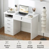 HOMCOM Computer Desk, Home Office Desk with Lockable Drawer, Storage Shelf for Study Bedroom, 110 x 50 x 76 cm, White(m-6)