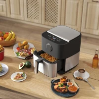 HOMCOM Friggitrice ad Aria da 8L, Air Fryer 1700W con 8 Programmi e Circolazione Aria Calda a 360°, Display LED, Nero(m-8)