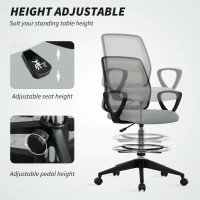 Vinsetto 100-120cm Draughtsman Office Chair, with Footrest - Light Grey(m-6)