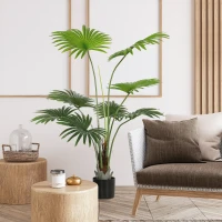 HOMCOM 145cm Artificial Palm Tree, Decorative Artificial Plant with Lifelike PEVA Leaves and Coconut Coir, Fake Tree with Plastic Pot and Flocking for Home Office Decor, Green(m-9)