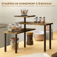 HOMCOM Étagère de cuisine rotative à 3 niveaux, étagère d'angle, cadre en métal, 40 x 18 x 36,5 cm, brun rustique(m-4)