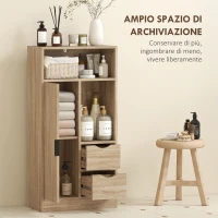 HOMCOM Mobile Bagno Salvaspazio Slim con 2 Cassetti, Ripiani e Armadietto, 50x25x100 cm, Legno Naturale(m-4)