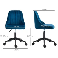 Vinsetto Bürostuhl Drehstuhl Schreibtischstuhl Ergonomisches Liniendesign höhenverstellbar 360° drehbar Schaumstoff Samtartiges Polyester Blau 50 x 58 x 77-87 cm(m-3)