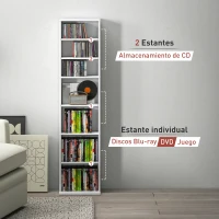 HOMCOM Estantería para CDs y DVDs con Estantes Ajustables Diseño Estrecho y Sistema Antivuelco para 260 CDs 33x24x140 cm Blanco(m-8)