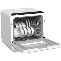 HOMCOM Mini lave-vaisselle compact 4 couverts, lave-vaisselle de table, 6 programmes, commandes tactiles, réservoir 6 L, blanc(m-1)