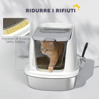 PawHut Lettiera per Gatti Chiusa a 2 Ingressi con Deodorante e Paletta, 52.4x41.3x39.8 cm, Bianco(m-6)