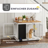 PawHut Hundebox mit Aufbewahrungsregal für Spielzeug, Haken für Leinen, Schreibtafel, Radiergummi, für große Hunde, Weiß(m-6)