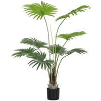HOMCOM 145cm Artificial Palm Tree, Decorative Artificial Plant with Lifelike PEVA Leaves and Coconut Coir, Fake Tree with Plastic Pot and Flocking for Home Office Decor, Green