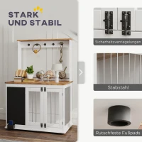 PawHut Hundebox mit Aufbewahrungsregal für Spielzeug, Haken für Leinen, Schreibtafel, Radiergummi, für große Hunde, Weiß(m-8)