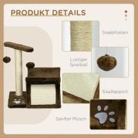 PawHut Kratzbaum klein Katzenkratzbaum Spielbaum Kratzstamm für Katzen mit Spielball Braun L40 x B30 x H43 cm(m-6)