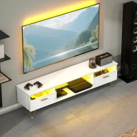 HOMCOM Meuble TV avec LED RGB de 16 couleurs meuble télé pour téléviseur jusqu'à 42 à 120 pouces, 160x35x42cm, blanc(m-8)