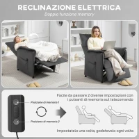 HOMCOM Poltrona Reclinabile Elettrica con Telecomando e Poggiapiedi, in Tessuto Effetto Velluto, 80x83x104 cm, Nera(m-5)