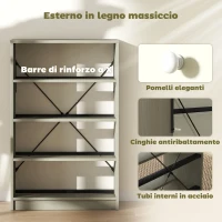 HOMCOM Cassettiera 4 Cassetti Pieghevoli con Maniglie Doppie, in Legno, Acciaio e Tessuto, 58x30x91 cm, Bianco e Grigio(m-6)