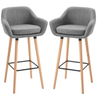 HOMCOM 2er-Set Barhocker, inkl. Fußstütze, Massivholz, 55 cm x 48c m x 100 cm,  Grau(m-15)