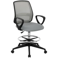Vinsetto 100-120cm Draughtsman Office Chair, with Footrest - Light Grey(m-11)