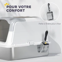 PawHut Maison de toilette pour chat bac à litière fermé bac acier inoxydable, nettoyage facile, 60,4 x 40,4 x 41,8 cm, blanc(m-7)