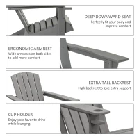 Outsunny krzesło ogrodowe Adirondack z uchwytem na kubek fotel ogrodowy mebel ogrodowy krzesło balkonowe kolor szary tworzywo sztuczne 75 x 87 x 90 cm(m-5)