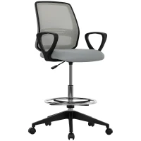 Vinsetto 100-120cm Draughtsman Office Chair, with Footrest - Light Grey(m-10)