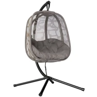 Outsunny Silla Colgante con Soporte de Acero Sillón Colgante Hamaca con Cesta Plegable y Cojines para Interiores y Exterior Carga 120 kg 126x96x172 cm Marrón(m-10)