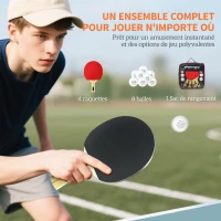 SPORTNOW Set de 4 raquettes de ping-pong, set de tennis de table 4 raquettes 8 balles 1 sac pour amateurs débutants experts(m-4)